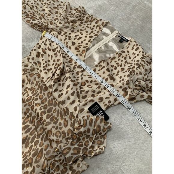 Express Leopard Ruched Ruffle Dress Size Small NWT - Picture 5 of 8